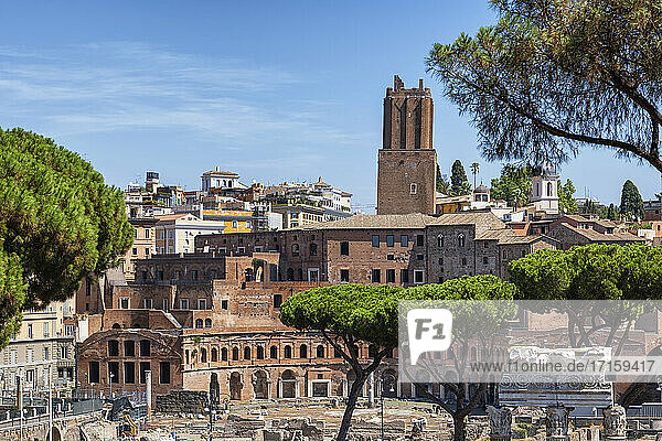 Italy  Rome  ancient city skyline with Trajan Forum and Trajan Market