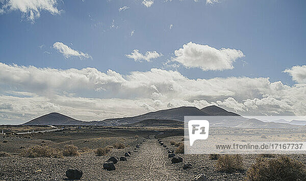 Pathway leading towards El cuervo volcano  Lanzarote  Spain