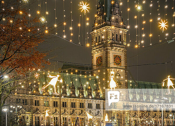 Germany  Hamburg  Town hall and Christmas decorations in city street