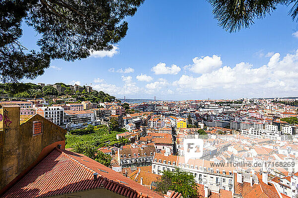 Portugal  Lisbon  Cityscape witth So Jorge Castle from Miradouro da Graca