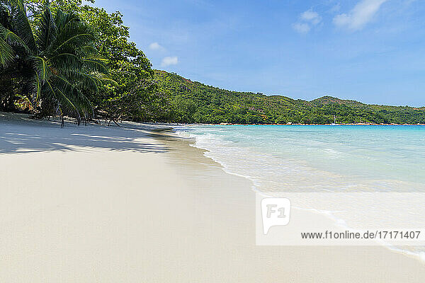 Seychelles  Praslin Island  Anse Lazio sandy beach with crystal clear turquoise ocean