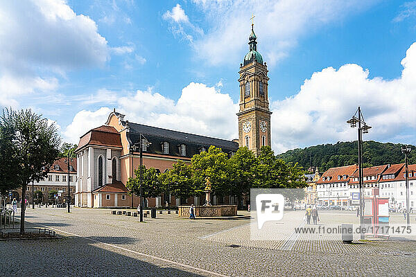 St George's church against cloudy sky at Market Square in Eisenach  Germany