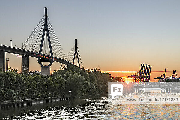 Germany  Hamburg  Kohlbrand Bridge at sunset