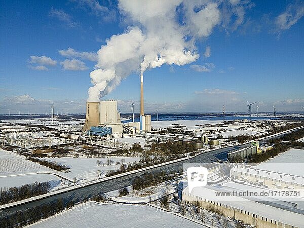 Drone image of the Mehrum coal-fired power plant on the Mittelland canal  Peine district  Lower Saxony  Germany  Europe