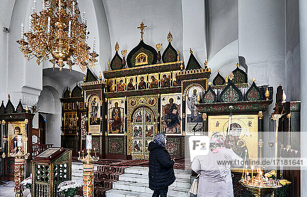 Russia ;  Saratov city; Insede the Ease My Sorrows Church; which is in the historical center of the city  Its architecture resembles one of St. Vasilii Cathedral in Moscow.The Church-chapel was solemnly founded in 1930.. Its very name is a prayer to the Mother of God for the deliverance from mental and physical diseases and afflictions. in street Volzhskaya Ulitsa  36