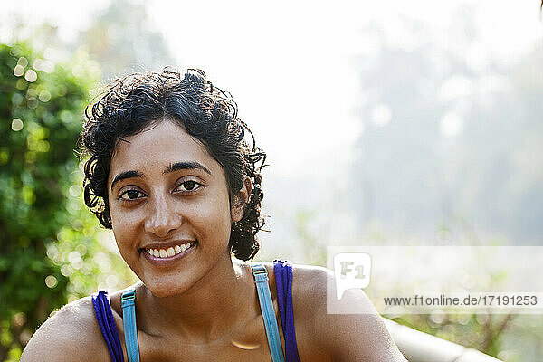 portrait of Indian woman on vacation in Laos