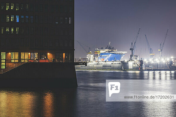 Germany  Hamburg  Harbor at night
