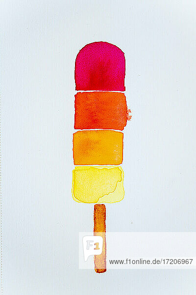 Watercolor painting of Popsicle stick ice cream on white paper