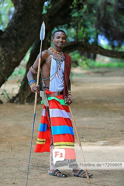 Samburu warrior with spear  Samburu National Reserve  Kenya  Africa