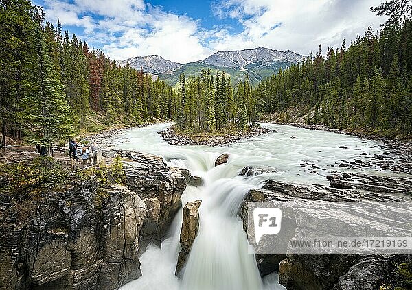 Waterfall Sunwapta Falls  at Icefields Parkway  Sunwapta River  Jasper National Park  Rocky Mountains  Alberta  Canada  North America