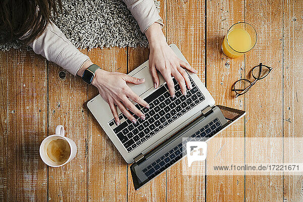 Hands of female entrepreneur typing while using laptop at home