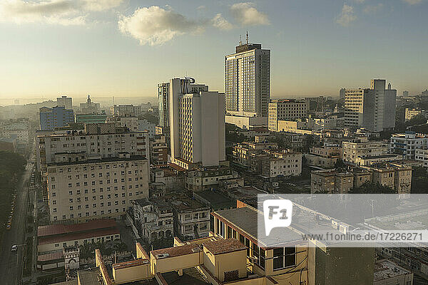 Residential buildings in Havana city during sunset
