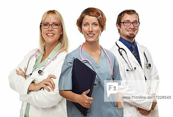 Gruppe von Ärzten oder Krankenschwestern isoliert auf einem weißen Hintergrund