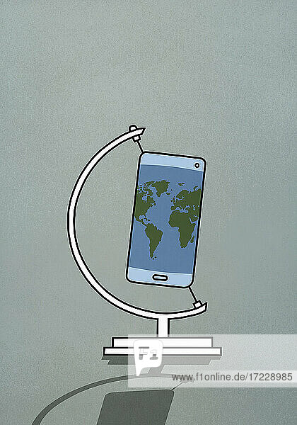 Weltkarte Smartphone auf Globus-Ständer