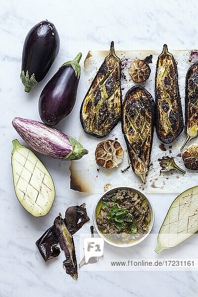 Grilled eggplant and eggplant caviar