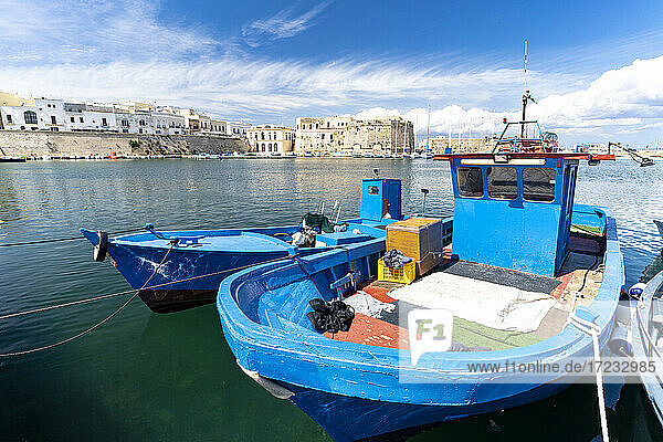 Im Hafen vertäute Fischerboote  Gallipoli  Provinz Lecce  Salento  Apulien  Italien  Europa