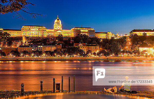 Budaer Burg (Königspalast) bei Nacht  Budapest  Rumänien  Europa