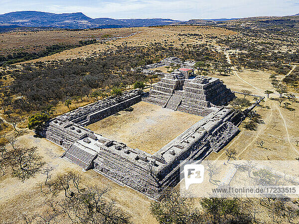 Luftaufnahme der archäologischen Stätte von Canada de la Virgen  Guanajuato  Mexiko  Nordamerika