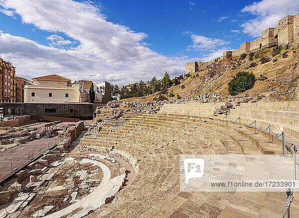 Roman theatre and The Alcazaba  Malaga  Andalusia  Spain  Europe