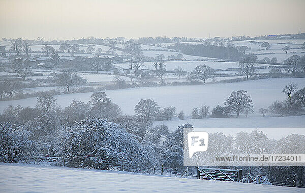 Snow covered landscape  near Almscliff Crag  Wharfe Valley  North Yorkshire  England  United Kingdom  Europe