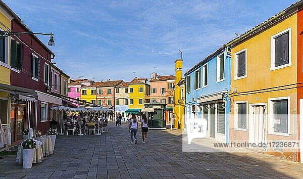 Colorful houses  colorful house facades  Burano Island  Venice  Veneto  Italy  Europe