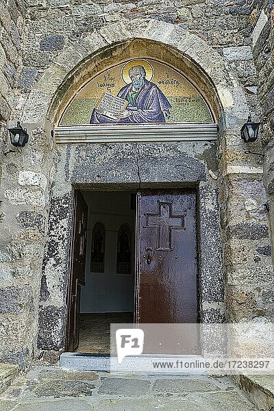 Entrance to the Unesco world heritage site  Monastery of Saint John the Theologian  Chora  Patmos  Greece  Europe