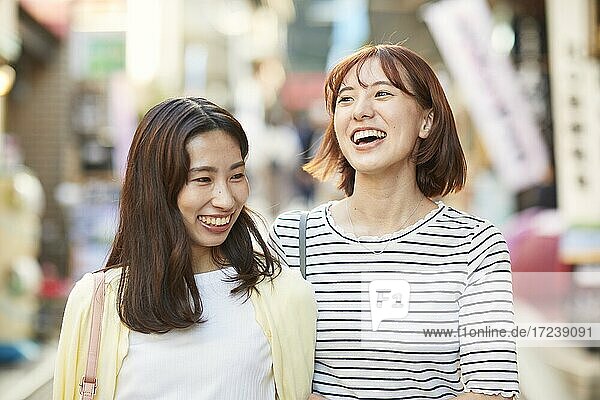 Young Japanese women at a shopping street