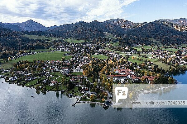 Aerial view  Bad Wiessee and Abwinkl  Tegernsee  Upper Bavaria  Bavaria  Germany  Europe