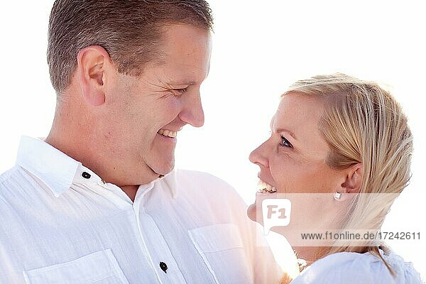 Attractive loving caucasian couple having fun outside portrait