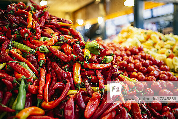 Rote Chilischote mit Gemüse auf dem Markt