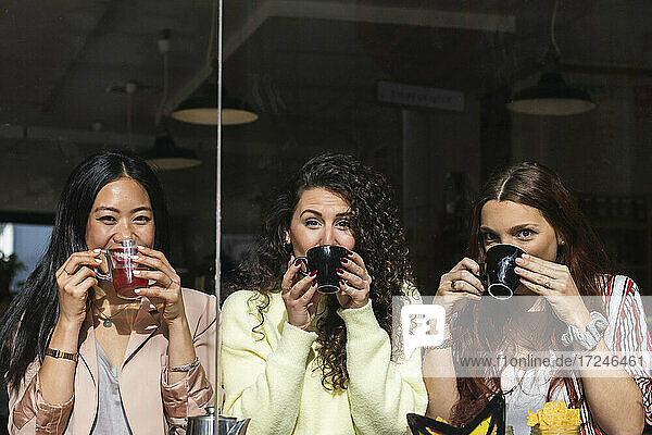 Weibliche Freunde trinken gemeinsam Kaffee im Cafe