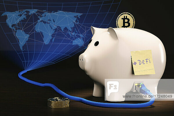 CGI-Konzept eines dezentralen Finanzsparschweins für Bitcoin