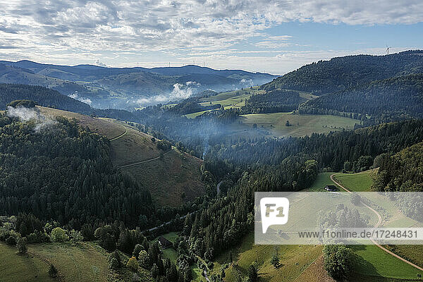 Drohnenansicht der Schwarzwaldkette im Frühherbst