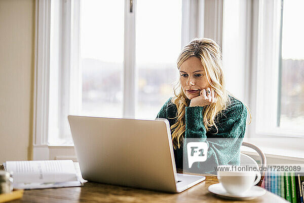 Female professional using laptop while sitting in office