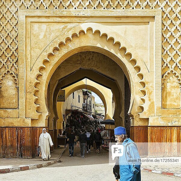 Monumental city gate with ornaments  Bab Semmarine  Semmarine  Fes el-Jdid  Medina of Fez  Fez  Morocco  Africa