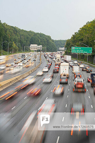 Rush hour traffic on the Washington DC Capitol Beltway near Bethesda  Maryland  United States of America  North America
