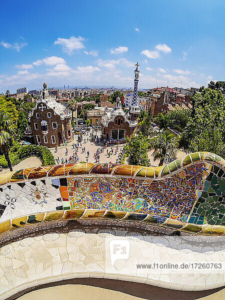 Parc Guell  berühmter Park  entworfen von Antoni Gaudi  UNESCO-Weltkulturerbe  Barcelona  Katalonien  Spanien  Europa