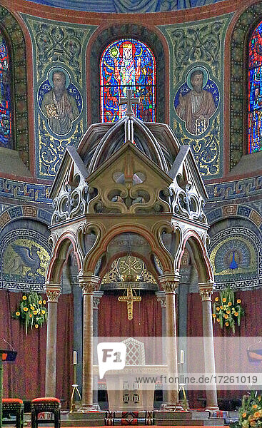 Church interior of the Benedictine Abbey Maria Laach near Glees in the Vordereifel in Rhineland-Palatinate,  Germany,  Europe
