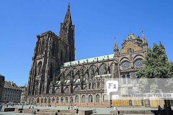 Place de la Cathedrale und Münster Notre Dame  UNESCO Weltkulturerbe  Straßburg  Elsass  Frankreich  Europa