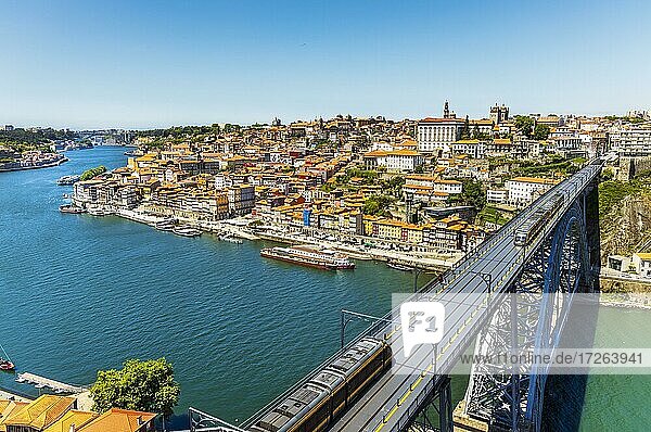 Beautiful panorama of city of Porto with famous bridge in the foreground  Portugal  Europe
