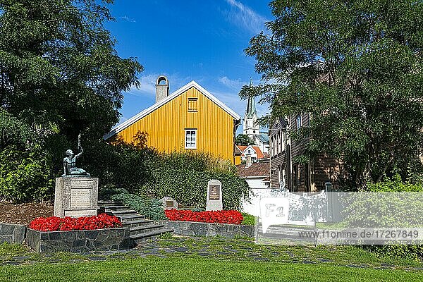 Little park in the seaside town of Lillesand  Norway  Europe