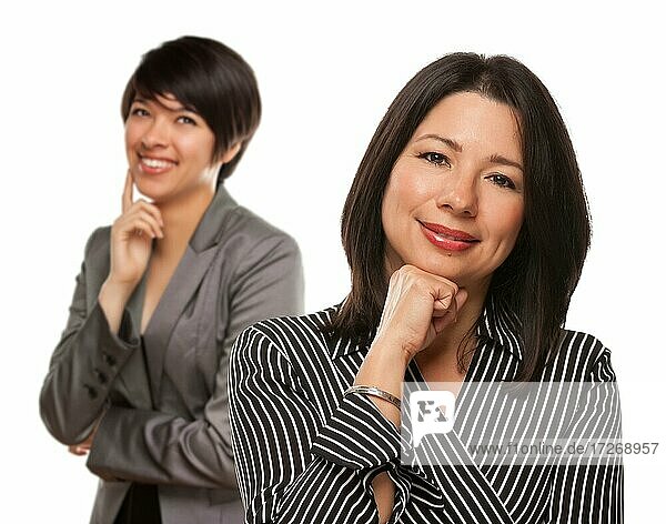 Attractive multiethnic mother and daughter portrait isolated on a white background