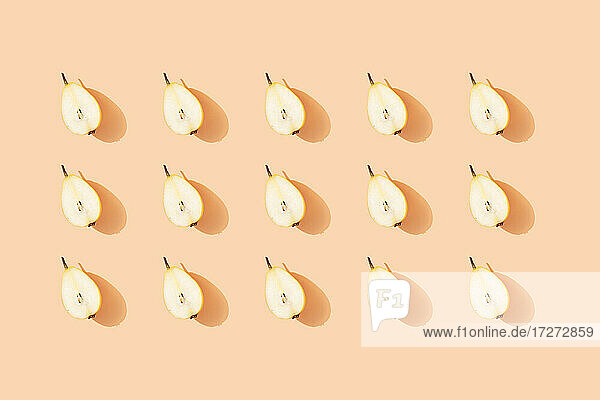 Pattern of fresh halved pears