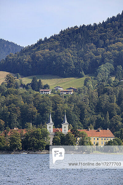 Germany  Bavaria  Tegernsee  Tegernsee Castle standing on shore of Lake Tegernsee in spring