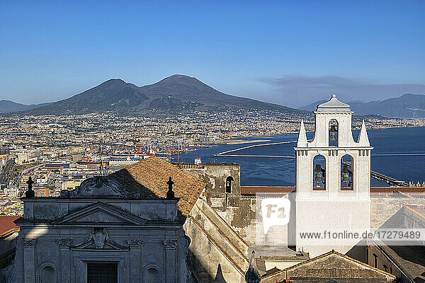 Italy  Campania  Naples  Certosa di San Martino museum with Mount Vesuvius in background