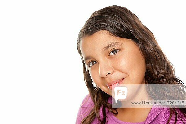Pretty hispanic girl portrait isolated on a white background