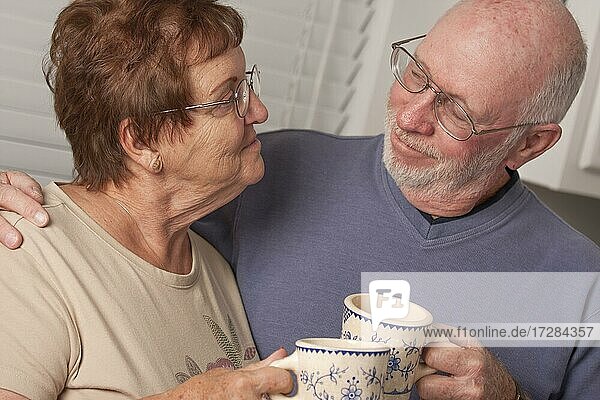 Affectionate happy senior couple portrait indoors