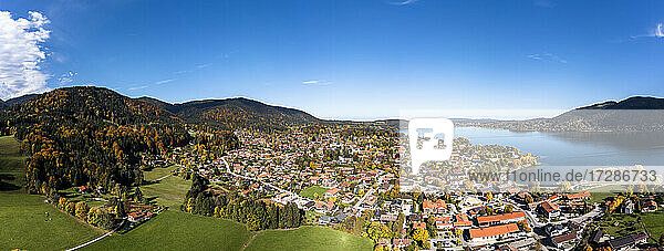 Germany  Bavaria  Tegernsee  Aerial townscape with lake