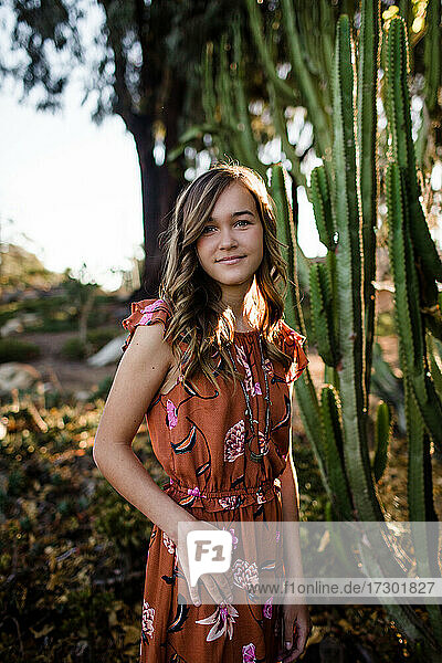 Portrait of 14 Year Old Girl in Desert Garden in San Diego