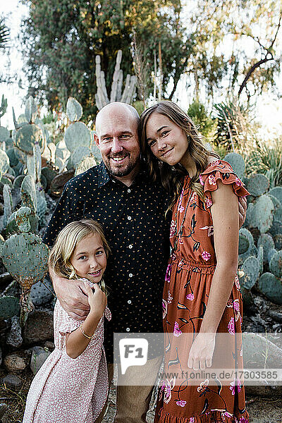 Father & Daughters in Desert Garden in San Diego